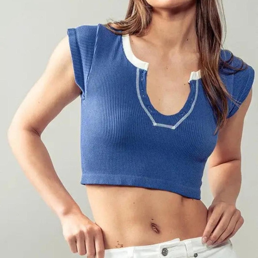 Out From Under Urban Outfitters Blue Ribbed Crop Top